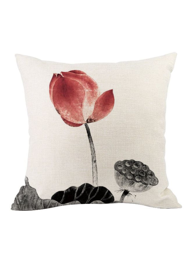 NIBEMINENT Lotus Printed Cushion Cover Beige/Red/Black 45x45cm 