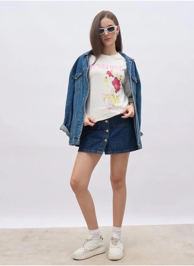 ستايلي Styli Graphic Print Oversized T-Shirt