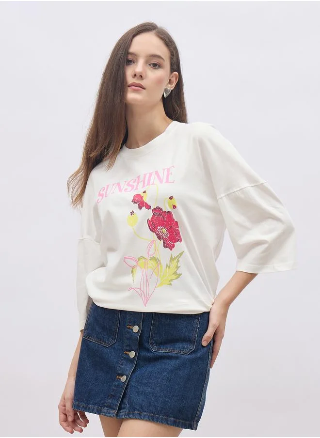 ستايلي Styli Graphic Print Oversized T-Shirt