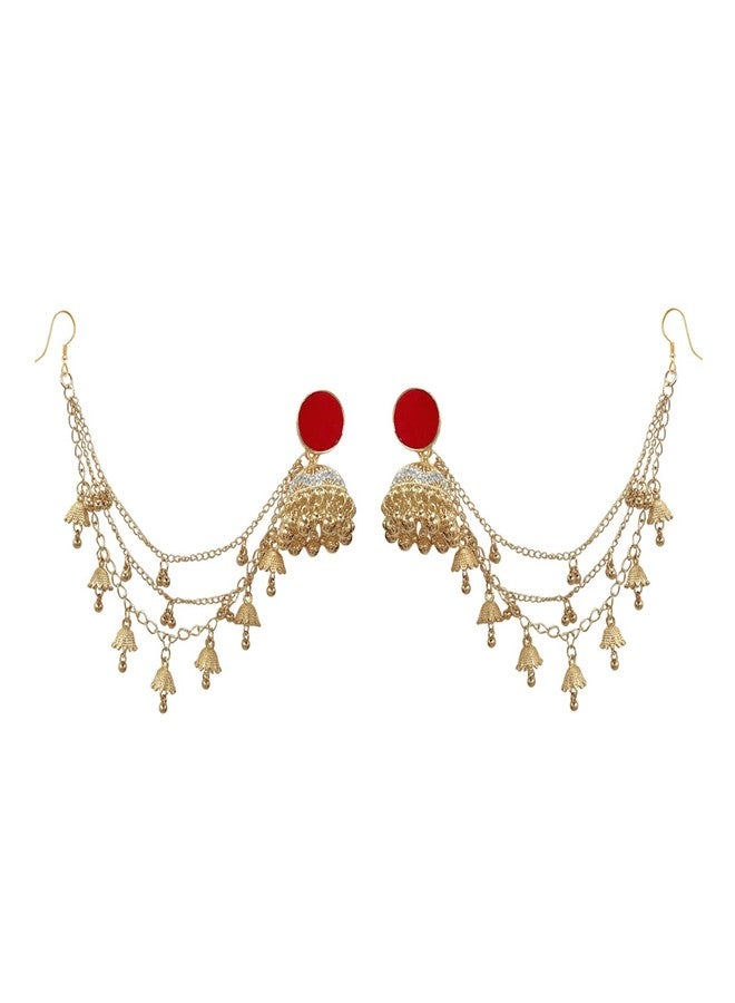 OIDIMS Bollywood Jhumkas Drop Earrings for Women Boho Vintage Bell Beaded Bride Earring Exotic Indian Earring Dangle Tassel Layered Chain Gypsy Ethnic Traditional Jhumki Wedding Accessories Christmas Jewelry Gifts (Gold-Tone) - Image 1