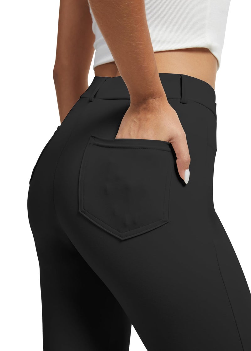 VIMPEP Yoga Pants Women Straight Leg Pants with Pockets High Waist Stretchy Pull On Dress Slacks for Casual Lounge Office Work Petite/Regular 1202 27 Black L - Image 3