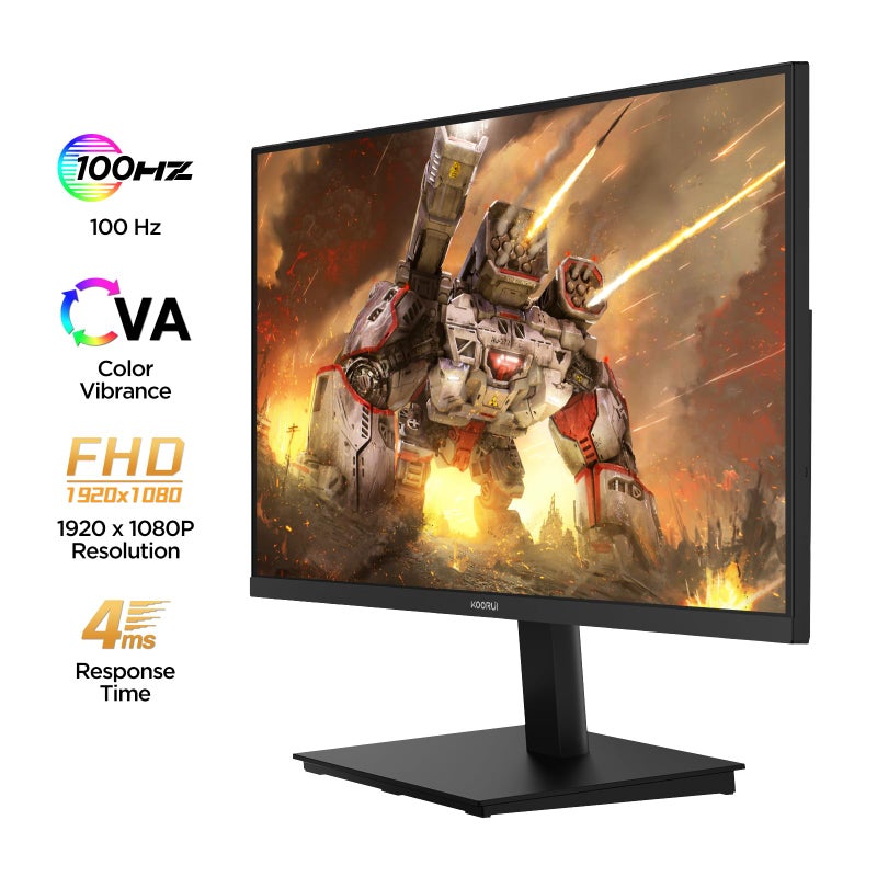 KOORUI شاشة كمبيوتر KOORUI 22 بوصة للألعاب بدقة Full HD 1080P 100Hz لوحة VA LCD مع مزامنة متكيفة (HDMI/VGA/VESA 100x100mm/مخرج صوت) - Image 2