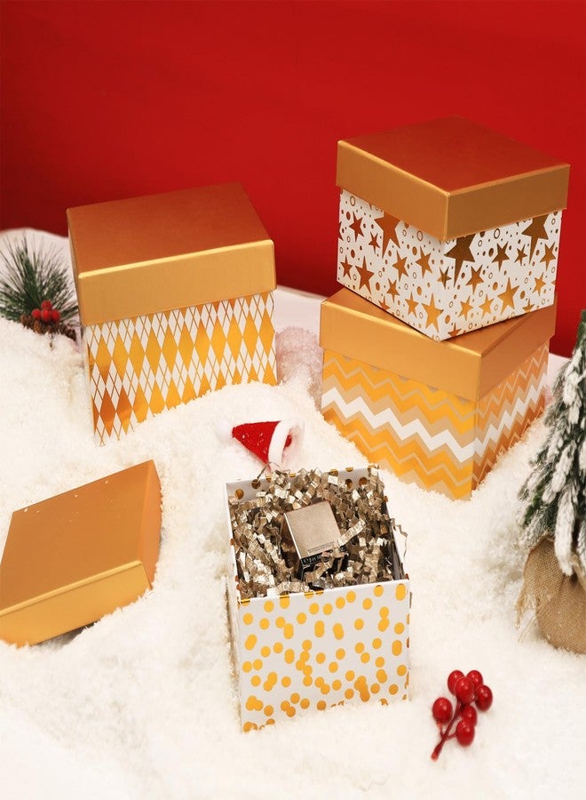 PAPER FAIR 4PCS Christmas Nesting Gift Boxes Set, Metallic Gold Foil Geometry Flat Square Cardboard Nested Box w/Lid, for Gift Wrapping Xmas New Year, Assorted Size - Image 5