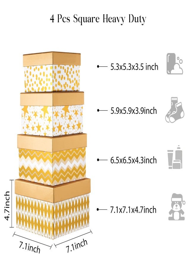 PAPER FAIR 4PCS Christmas Nesting Gift Boxes Set, Metallic Gold Foil Geometry Flat Square Cardboard Nested Box w/Lid, for Gift Wrapping Xmas New Year, Assorted Size - Image 4