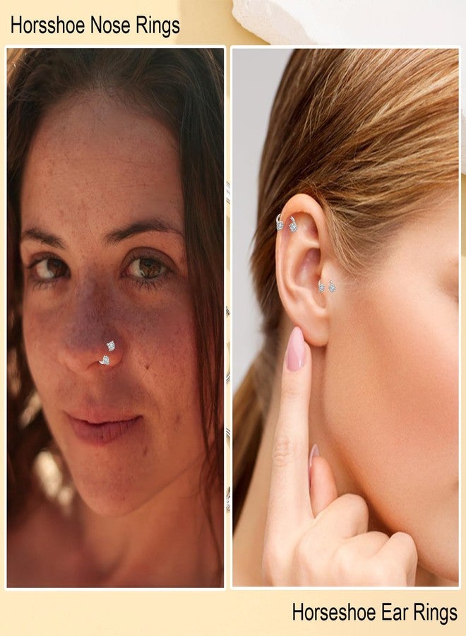 LORACOXS Horseshoe Nose Ring for Women, 20G 18G 16G Surgical Steel Nose Hoops, Multi-Purpose Nose Piercing Jewelry for Cartilage Helix Tragus Labret Septum Lips Ears - Image 2