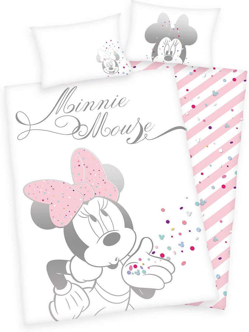 Herding DISNEY MINNIE MOUSE Toddler Bedding Set Reversible Motif Duvet Cover 100 x 135 cm Pillow Case 40 x 60 cm CottonRenforc