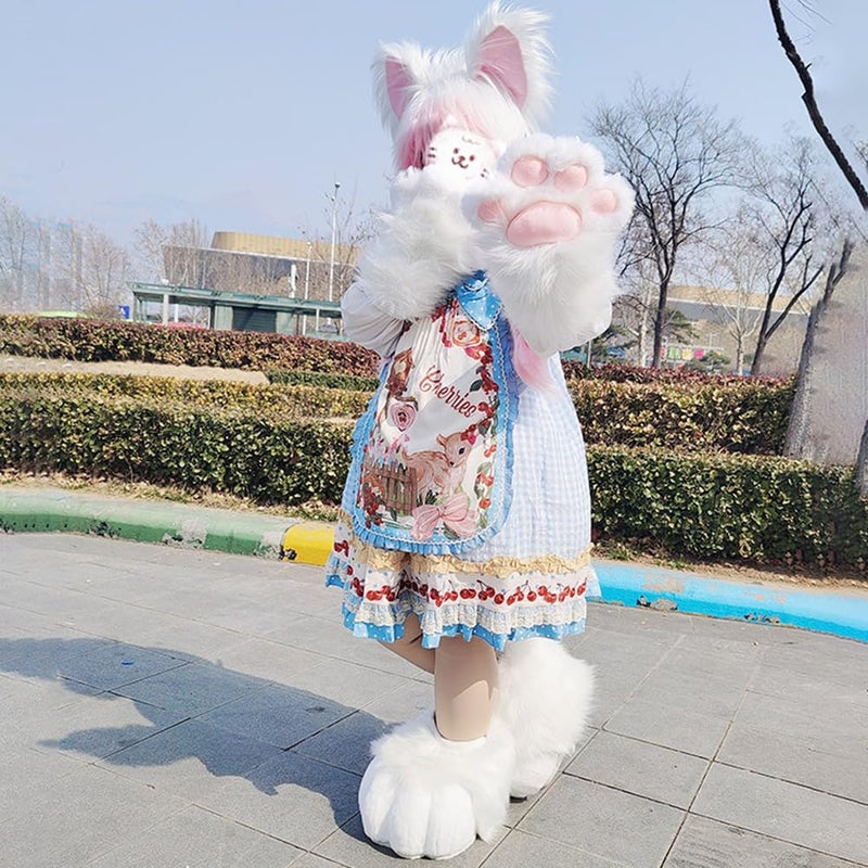 JUNBOON Cute Plush Cat Hat Fluffy Ear Headwear Winter Warm Earmuffs Head Mask Halloween Cosplay Accessory - Image 5