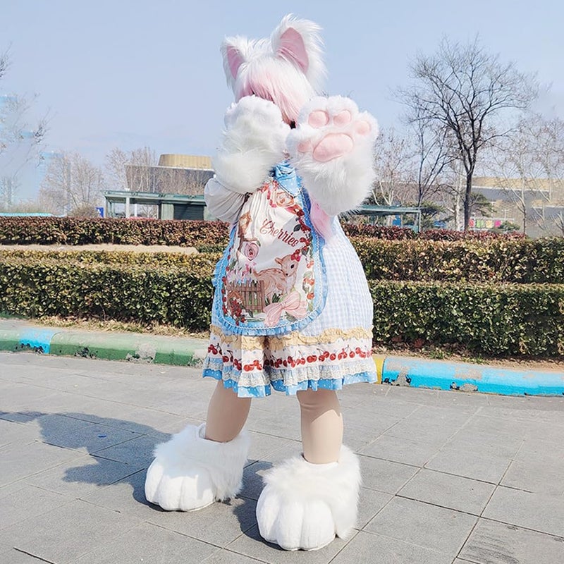JUNBOON Cute Plush Cat Hat Fluffy Ear Headwear Winter Warm Earmuffs Head Mask Halloween Cosplay Accessory - Image 4