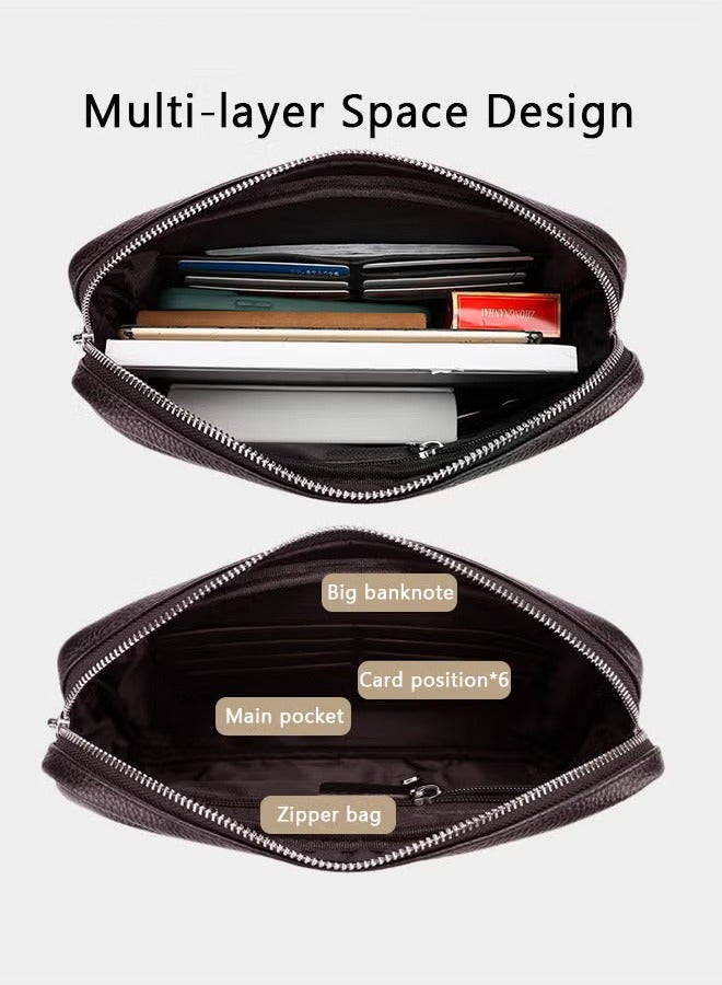 كان واي حقيبة يد رجالية كاجوال من الجلد الطبيعي ذات سعة كبيرة من جلد البقر الناعم الراقية مع يد - Image 3