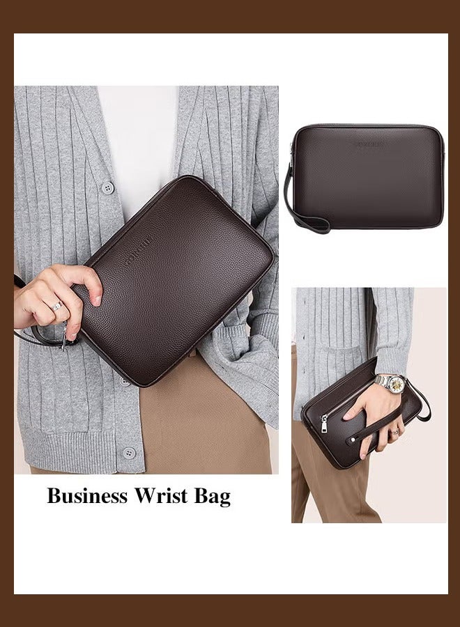 كان واي حقيبة يد رجالية كاجوال من الجلد الطبيعي ذات سعة كبيرة من جلد البقر الناعم الراقية مع يد - Image 1