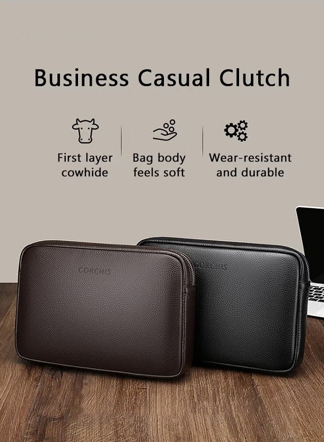 كان واي حقيبة يد رجالية كاجوال من الجلد الطبيعي ذات سعة كبيرة من جلد البقر الناعم الراقية مع يد - Image 2