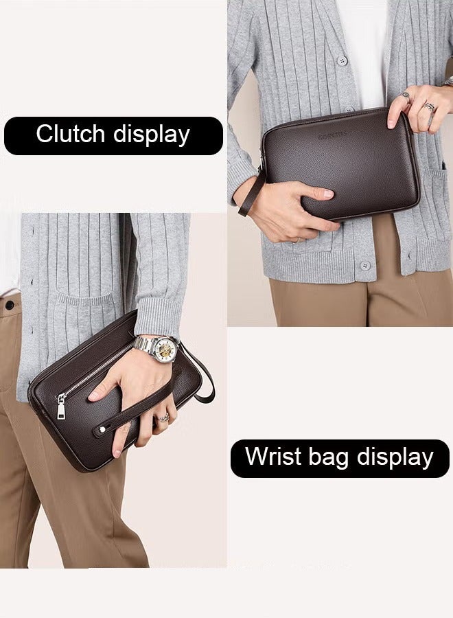 كان واي حقيبة يد رجالية كاجوال من الجلد الطبيعي ذات سعة كبيرة من جلد البقر الناعم الراقية مع يد - Image 4