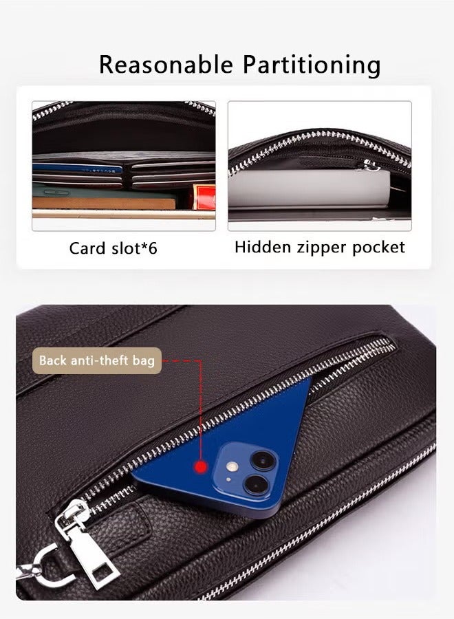 كان واي حقيبة يد رجالية كاجوال من الجلد الطبيعي ذات سعة كبيرة من جلد البقر الناعم الراقية مع يد - Image 5