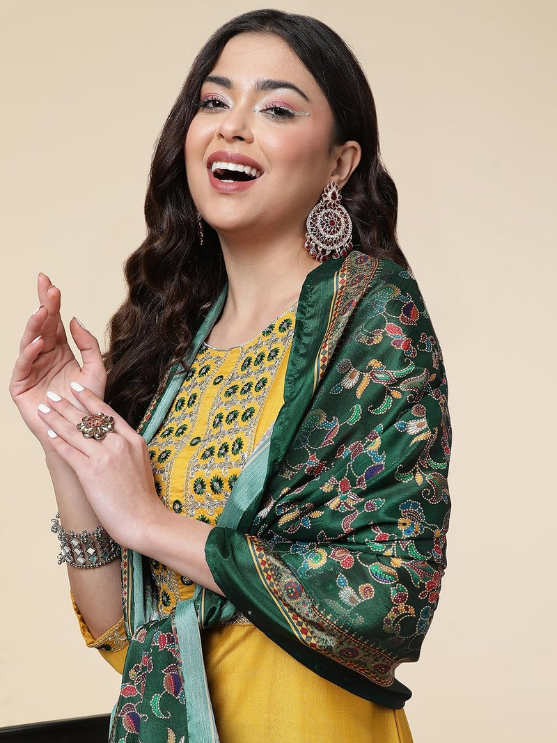 Shiv Textiles Silk Embroidered Kurta Set for Women (224-Yellow-L) - Image 2