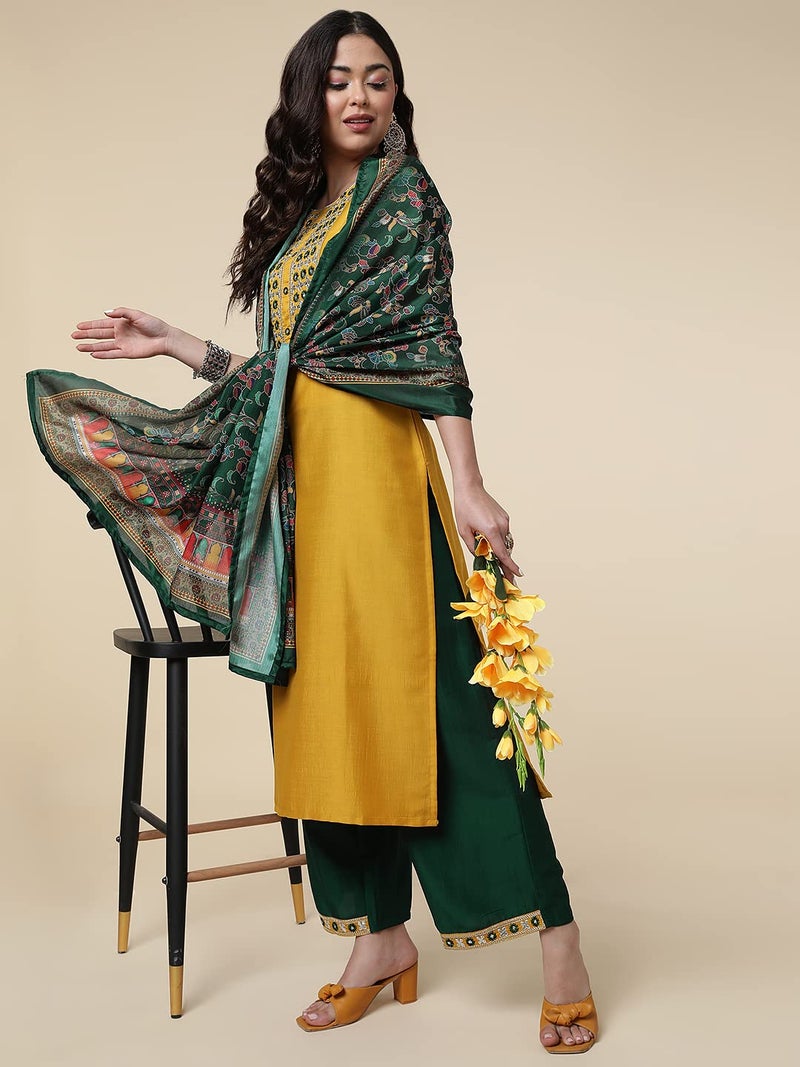 Shiv Textiles Silk Embroidered Kurta Set for Women (224-Yellow-L) - Image 5