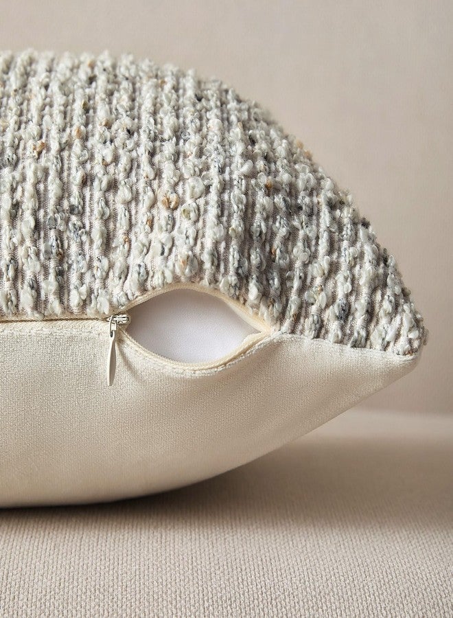 Allorry Decorative Lumbar Pillow Cover 12x20 Cream White Striped Soft Wool Lumbar Throw Pillow Neutral Textured Boho Cushion Covers for Modern Farmhouse Sofa Bedroom Living Room Decor SY011-B12 - Image 2