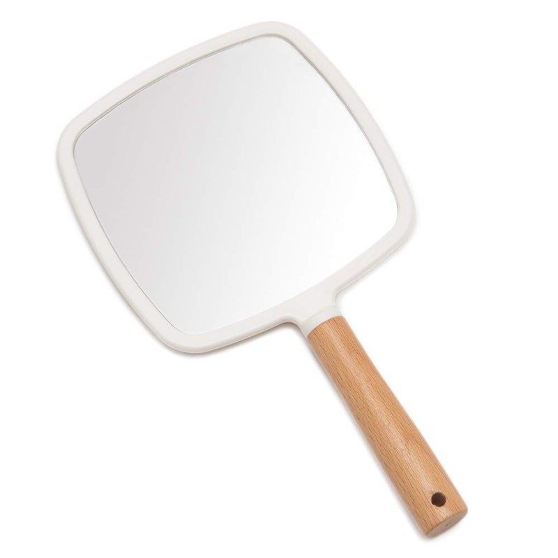 YEAKE Hand Held Mirror with Handle for Makeup,Small Cute Wood Hand Mirror for Shaving with Hole Hanging Single-Sided Portable Travel Vanity Mirror for Men&Women(Square) - Image 1