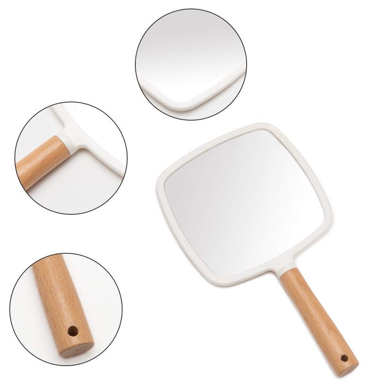 YEAKE Hand Held Mirror with Handle for Makeup,Small Cute Wood Hand Mirror for Shaving with Hole Hanging Single-Sided Portable Travel Vanity Mirror for Men&Women(Square) - Image 4