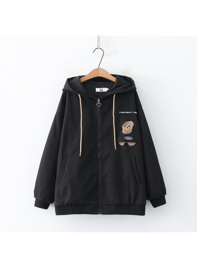 Autumn Japanese College Style Loose Bf Casual Cartoon Label Bear Hooded Coat Women's Windbreaker Wholesale 