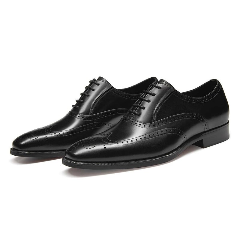 FRASOICUS Mens Dress Shoes with Genuine Leather in Classic Brogue Elastic Band Oxford Formal Black Adult Men 9 Numeric US Footwear Size System Medium