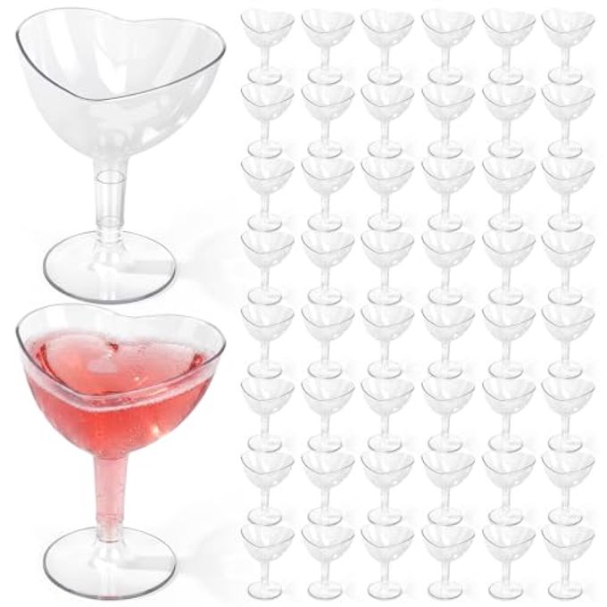 Zopeal 50 Pcs Heart Shaped Martini Glasses 5 oz Plastic Martini Glasses with Detachable Stem Disposable Cups for Galentines Anniversary Wedding Party (Transparent)