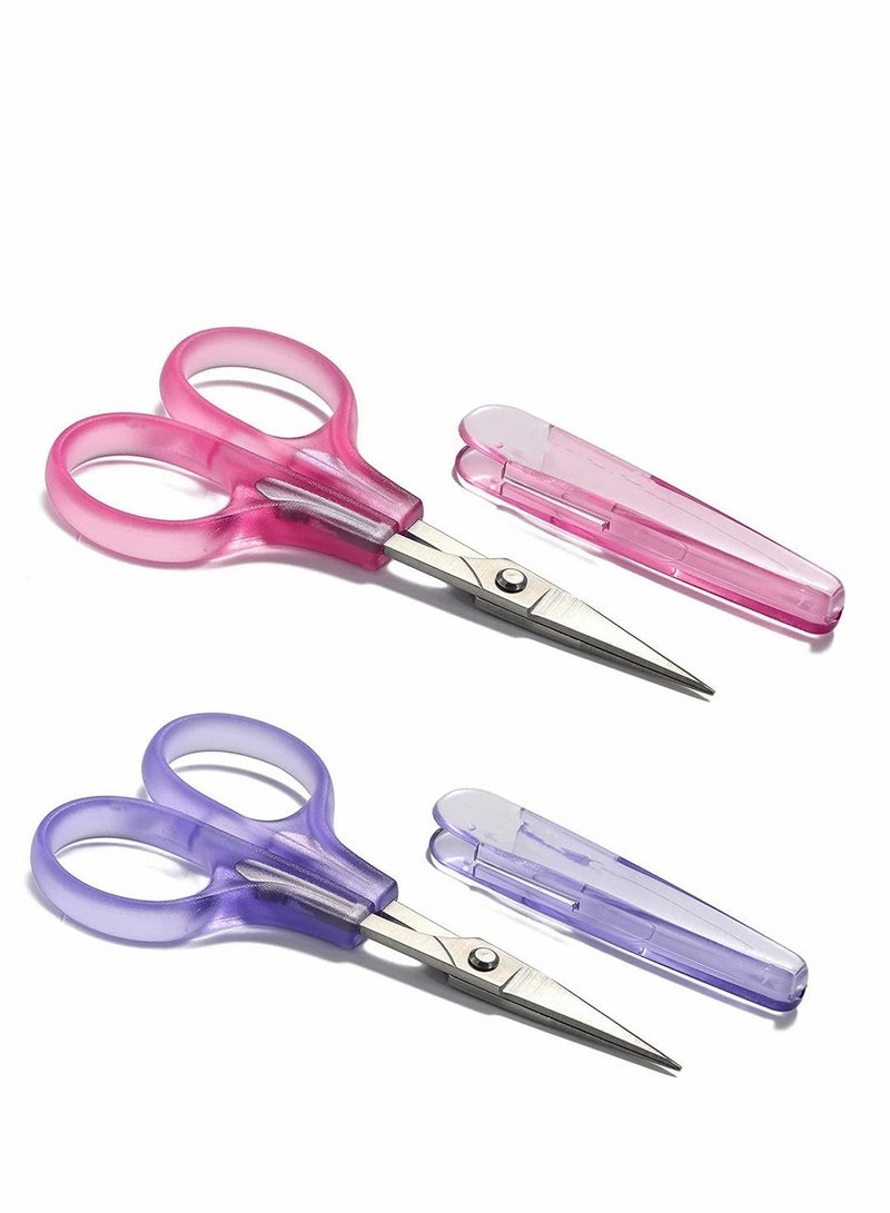 Generic High Precision Detail Scissors Set, Stainless Steel Craft Set with Straight, Precise Tips and Safety Cap for Paper Cutting Sewing Crafting Quilting, 2 Pcs, Pink Purple - Image 1