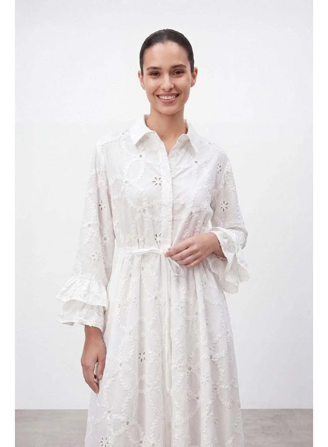 Soul Women's Long Dress with Fisto Pattern and Sleeve Details – 32519ELB - ECRU