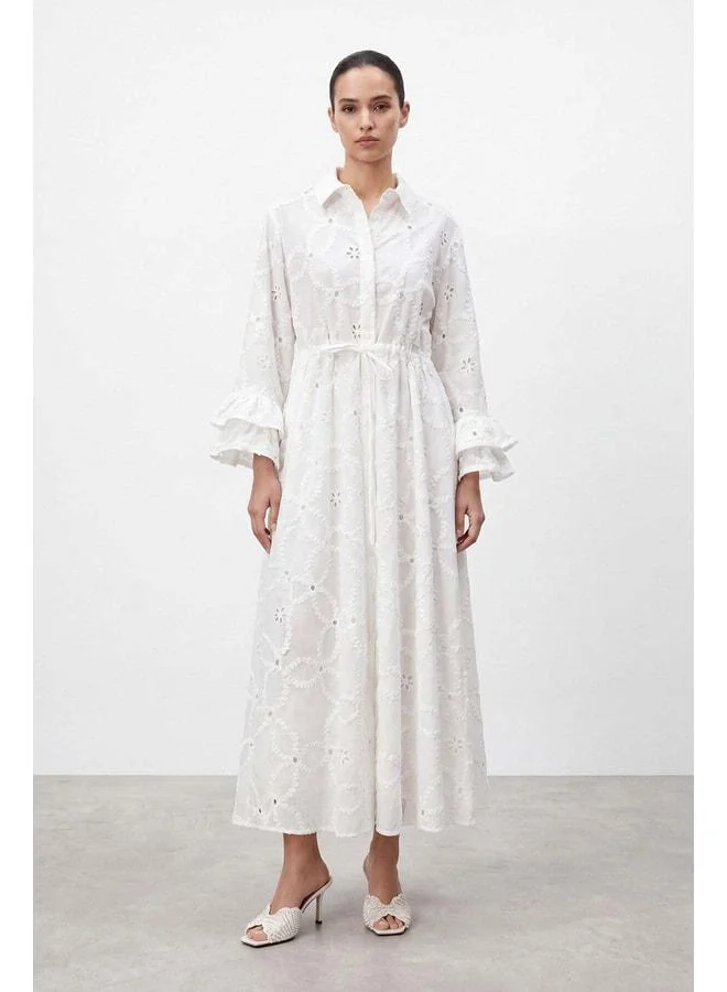 Soul Women's Long Dress with Fisto Pattern and Sleeve Details – 32519ELB - ECRU