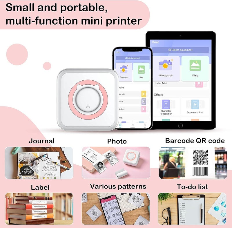 Mini Pocket Sticker Printer, Bluetooth Wireless Portable Mobile Printer Machine Thermal Printer for Notes, Memo, Photo, Pocket Label Receipt Printer Compatible with iOS  Android - Image 3
