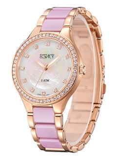 ECSTACY Ceramic Strap Round Shape Analog Wrist Watch E9511-KCPM - 36mm - Rose gold /pink  - Image 2