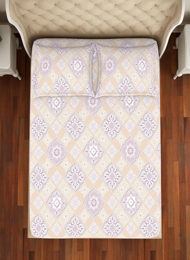 Welspun Cotton Rich Large Bedsheet (274 Cm X 274 Cm / 43 Cm X 68 Cm) | 150 Tc Twill Ornate Bedsheet & Pillow Covers Set (Mauve/Mango)- 2-in-1 - Image 5