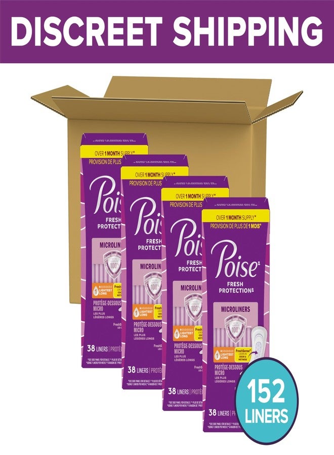 Poise Daily Microliners, Incontinence Panty Liners for Bladder Leaks, 1 Drop Lightest Absorbency, Long Length, 152 Count of Pantiliners (4 Packs of 38) - Image 2