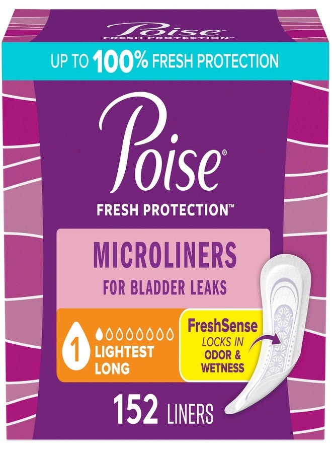 Poise Daily Microliners, Incontinence Panty Liners for Bladder Leaks, 1 Drop Lightest Absorbency, Long Length, 152 Count of Pantiliners (4 Packs of 38) - Image 1