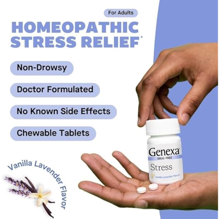 Genexa Stress for Adults | Anxiety Relief & Fatigue Remedy | Soothing Natural Vanilla & Lavender Flavor | Gluten Free & Non-GMO | Homeopathic Remedy Made Clean | 60 Chewable Tablets - Image 3