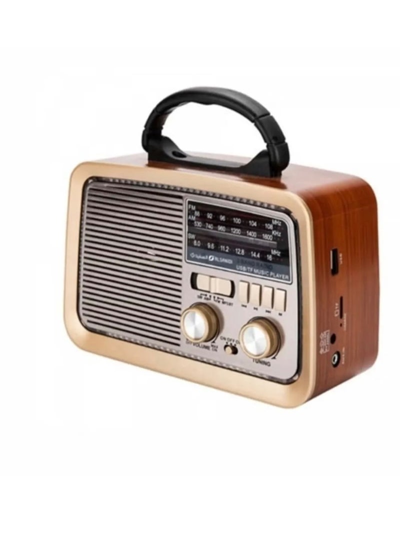 Denx Portable radio with an old fashioned style and design in a distinctive wooden color with three channels FM AM and SW and also supports Bluetooth and USB - Image 5