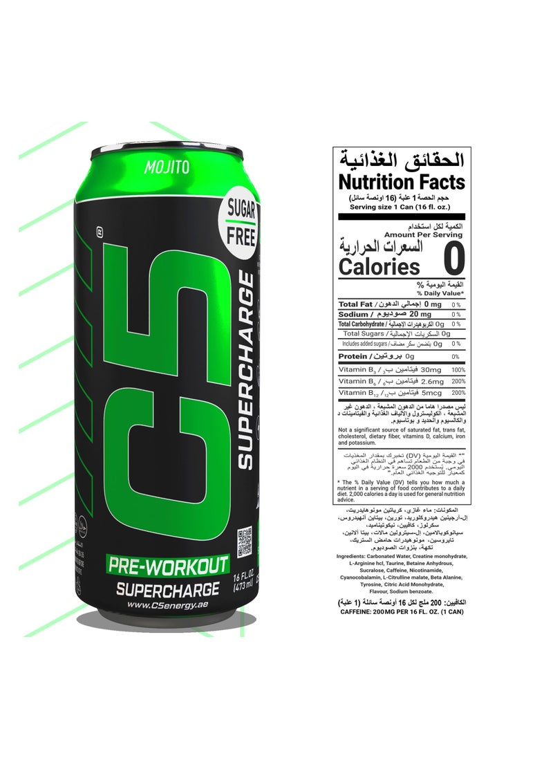 C5 C5 Energy Drink Supercharge Mojito Pre Workout - Sugar Free, Zero Calories, 200mg High Caffeine , Creatine - Beta Alanine - Citrulline Malate - High-Performance Pre-Workout Booster Supplement Pack of 12  - Image 4