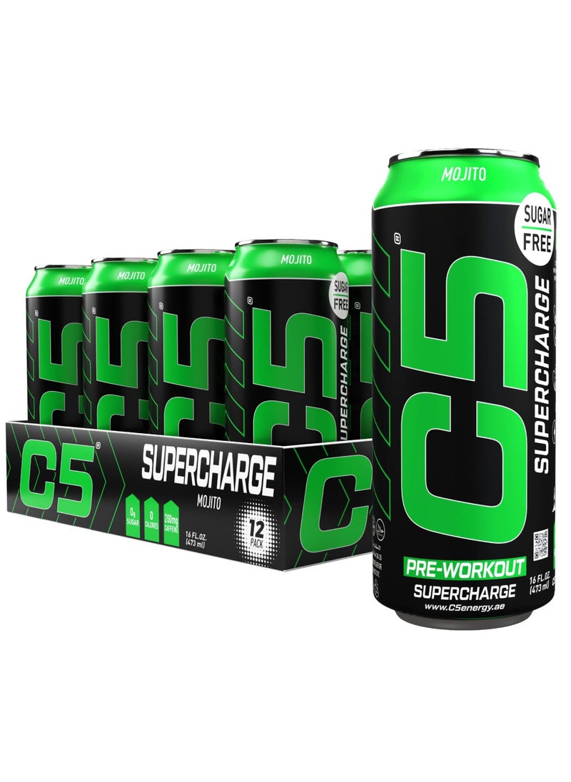 C5 C5 Energy Drink Supercharge Mojito Pre Workout - Sugar Free, Zero Calories, 200mg High Caffeine , Creatine - Beta Alanine - Citrulline Malate - High-Performance Pre-Workout Booster Supplement Pack of 12  - Image 1