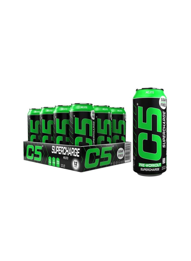 C5 Drink Supercharge Mojito Pre Workout - Sugar Free, Zero Calories, 200mg High Caffeine , Creatine - Beta Alanine - Citrulline Malate - High-Performance Pre-Workout Booster Supplement Pack of 12 - Image 1
