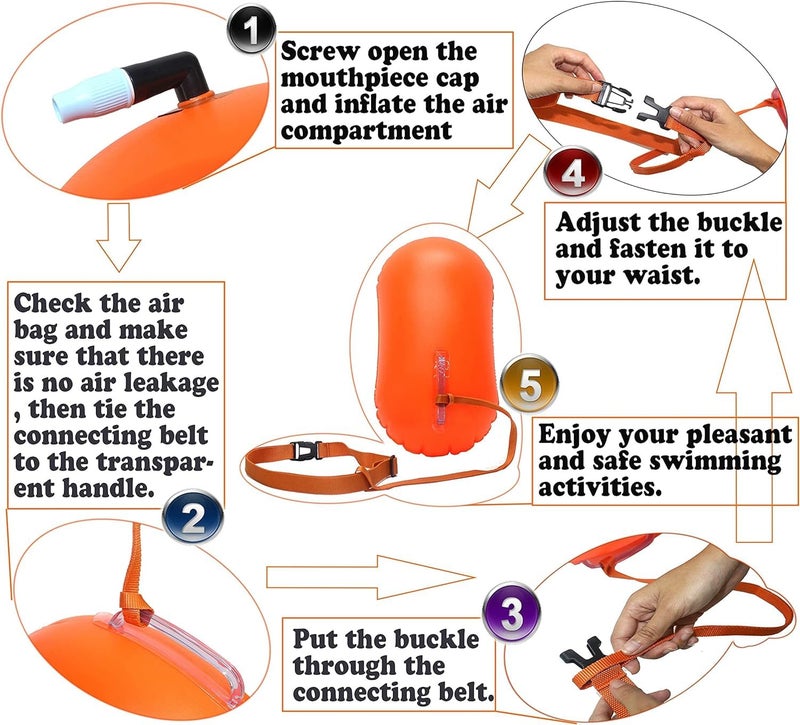 Street27 ® عوامة سباحة عالية الوضوح للسباحين في المياه المفتوحة، وراكبي الكاياك، وثلاثي الرياضات (برتقالي) (أخضر فوسفوري) - Image 4