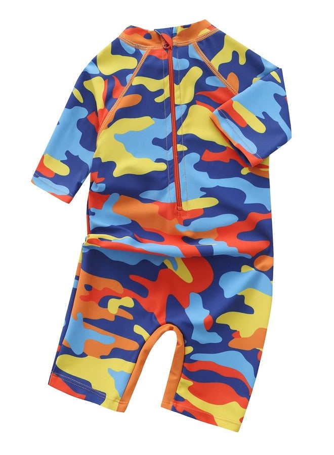 Aisyee Toddler Boys Rash Guard Sunsuits for Baby Boys One Piece Swimsuits UPF 50+ Short Sleeve Bathing Suits Beachwear Camo Orange 4T - Image 2