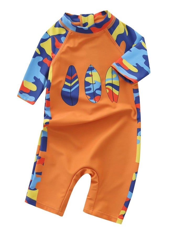 Aisyee Toddler Boys Rash Guard Sunsuits for Baby Boys One Piece Swimsuits UPF 50+ Short Sleeve Bathing Suits Beachwear Camo Orange 4T - Image 1