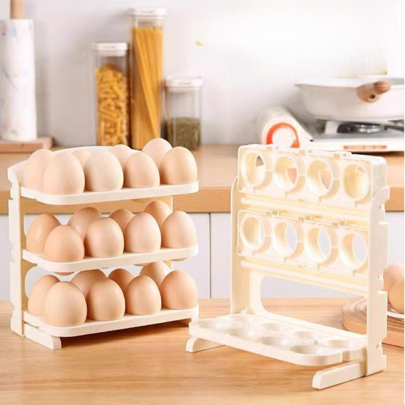 Shake Square™ Foldable Egg Storage Rack for Fridge – 24 Egg Holder 3 Tier Tray Organizer | Space-Saving Plastic Box Container | Durable Refrigerator Egg Organizer for Kitchen Storage - Image 1