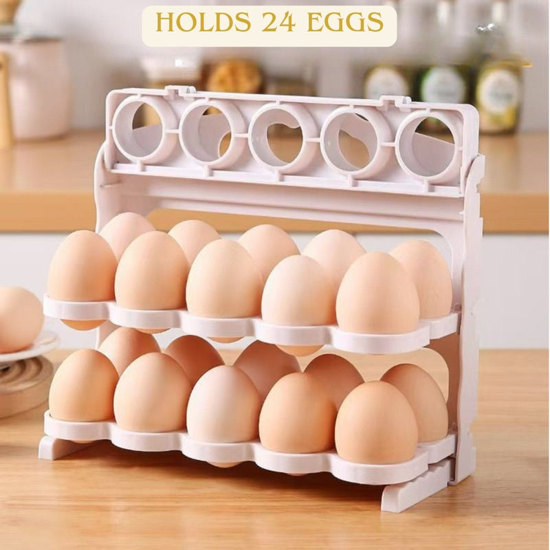 Shake Square™ Foldable Egg Storage Rack for Fridge – 24 Egg Holder 3 Tier Tray Organizer | Space-Saving Plastic Box Container | Durable Refrigerator Egg Organizer for Kitchen Storage - Image 2