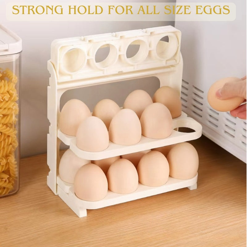 Shake Square™ Foldable Egg Storage Rack for Fridge – 24 Egg Holder 3 Tier Tray Organizer | Space-Saving Plastic Box Container | Durable Refrigerator Egg Organizer for Kitchen Storage - Image 5