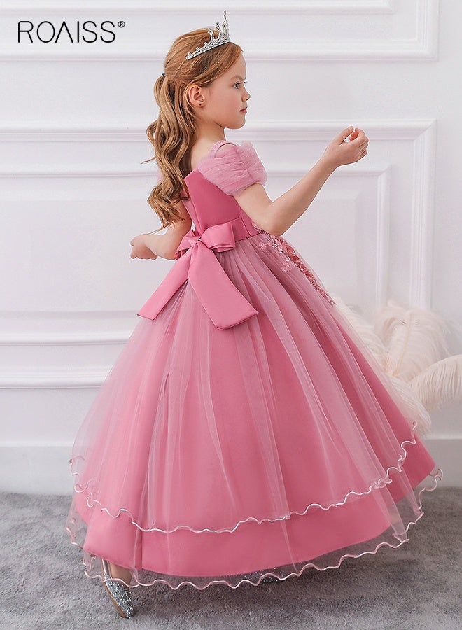 roaiss Girls Princess Dress with Back Zipper and Bow, Vintage Off The Shoulder Dress, Embroidery Strapless Pageant Dress, Gorgeous Prom Ball Gown, Suit for Wedding, Daily Wear and Special Occasion  - Image 4