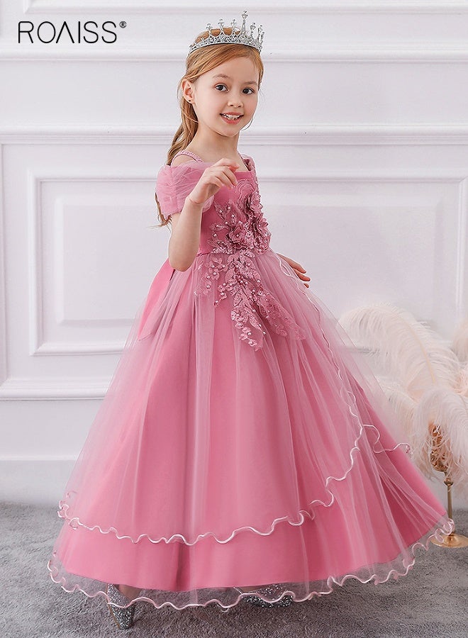 roaiss Girls Princess Dress with Back Zipper and Bow, Vintage Off The Shoulder Dress, Embroidery Strapless Pageant Dress, Gorgeous Prom Ball Gown, Suit for Wedding, Daily Wear and Special Occasion  - Image 3