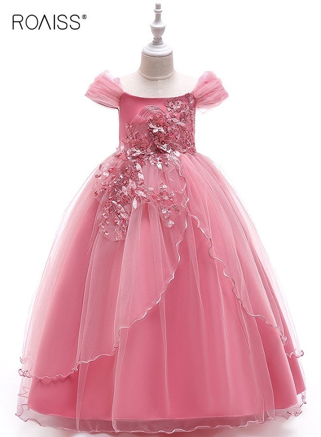 roaiss Girls Princess Dress with Back Zipper and Bow, Vintage Off The Shoulder Dress, Embroidery Strapless Pageant Dress, Gorgeous Prom Ball Gown, Suit for Wedding, Daily Wear and Special Occasion Pink - Image 2