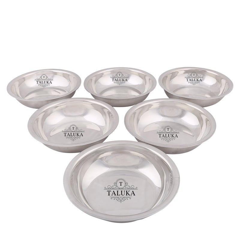 Taluka 5 inches Dia Each Pure Stainless Steel Halwa Bowls Dessert Bowls Small Plates Set of 6 Weight 100 Grams Each - Image 1