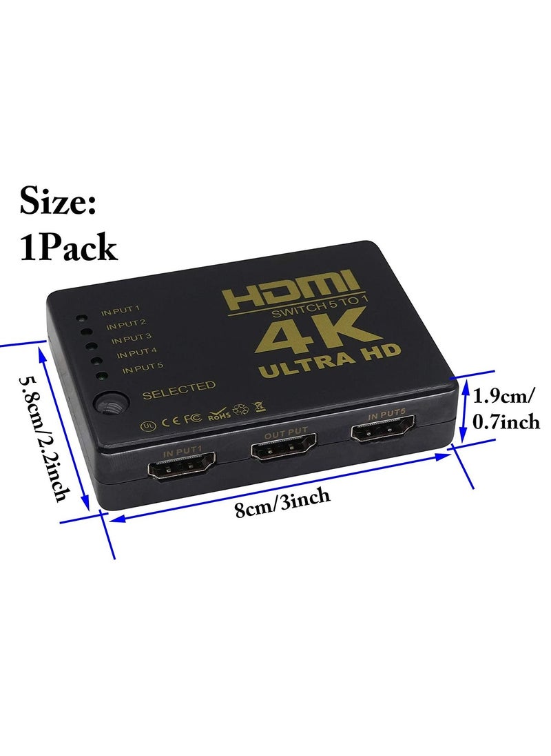 Generic - HDMI 1.4 switcher with IR remote control 4K smart 5 ports With power supply 1080P HD video HDMI 5 in 1 out For digital HD TV with HDMI interfaces set top boxes DVD and other devices - Image 1