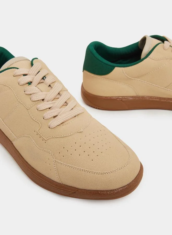 Styli Men Beige Suede Look Sneakers